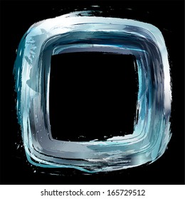 Abstract vector design element. Square frame painted with brush strokes. Silver