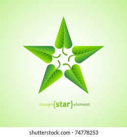 Abstract vector design element star with green spring leafs. Logo template.