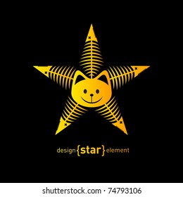 The Abstract vector design element star with cat face and fish skeleton