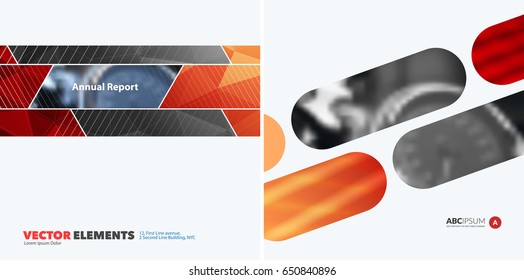 Abstract vector design elements for graphic layout. Modern business background template with red orange rectangles and diagonal shapes for tech, building, urban, construction.  Set