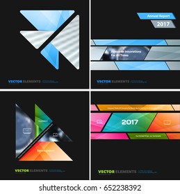 Abstract vector design elements for graphic layout. Modern business background template with colourful triangles, arrows for tech, building, urban, construction. Set 