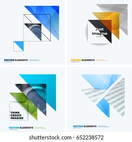 Abstract vector design elements for graphic layout. Modern business background template with  blue triangles, arrows for tech, building, urban, construction.  