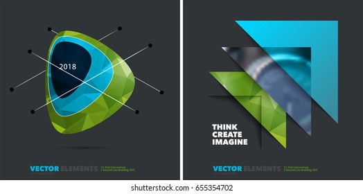 Abstract vector design elements for graphic layout. Modern business background template with green soft triangular shapes for tech, building, urban, construction. Set
