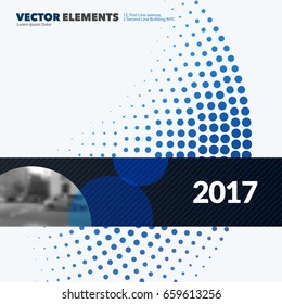 Abstract vector design elements for graphic layout. Modern business background template with blue rounds, circles, dots  for tech, pharmacy, health, ecology.