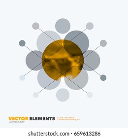 Abstract vector design elements for graphic layout. Modern business background template with yellow rounds, circles, dots  for tech, pharmacy, health, ecology.