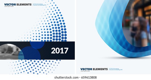 Abstract vector design elements for graphic layout. Modern business background template with blue rounds, circles, dots  for tech, pharmacy, health, ecology.