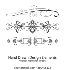 abstract vector design elements, set of beautiful fancy curls and swirls paragraph or text divider, underline design, or border, black ink lines. Wedding design element. Vector can go on any color. 