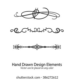 Abstract Vector Design Elements, Set Of Beautiful Fancy Curls And Swirls Paragraph Or Text Divider, Underline Design, Or Border, Black Ink Lines. Wedding Design Element. Vector Can Go On Any Color. 