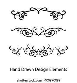 abstract vector design elements, set of hand drawn fancy curls and swirls paragraph or text divider, underline design, or border, black ink lines. Wedding design element. Vector can go on any color. 