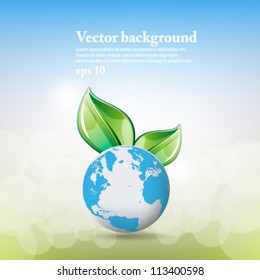 abstract vector design eps10, 3D globe and leaf on blue and green background
