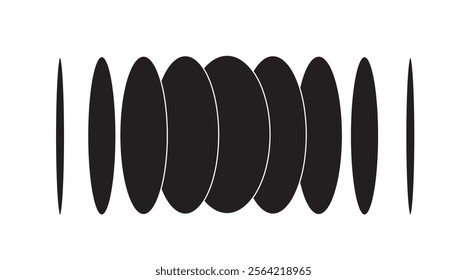 Abstract vector design featuring symmetrical black oval shapes arranged in a horizontal pattern. Ideal for modern art, decoration, and creative graphic design projects