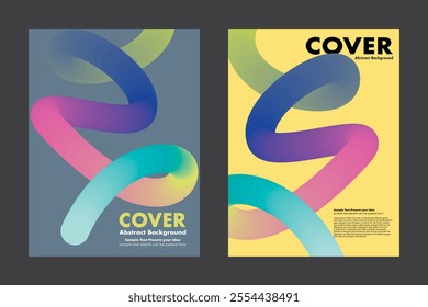 Abstract vector design featuring two modern cover templates with fluid, vibrant gradient ribbons on contrasting backgrounds. Both highlight smooth, dynamic curves for posters, annual or presentation.