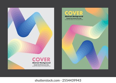 Abstract vector design featuring two modern cover templates with fluid, vibrant gradient ribbons on clean backgrounds. Both highlight smooth, dynamic curves for posters, annual or presentation.