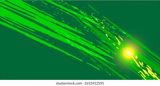 Projeto vetorial abstrato com raios de luz verde brilhante irradiando uma atmosfera futurista e dinâmica. Perfeito para design relacionado à tecnologia, fundos digitais, apresentações modernas, 