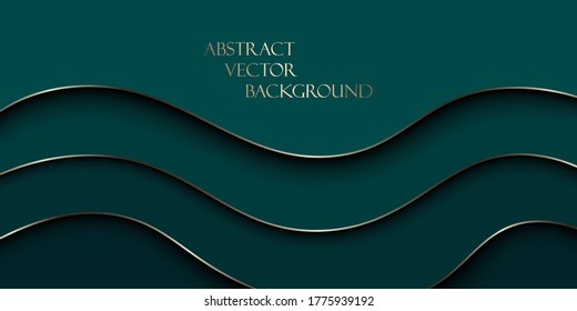 Abstract vector design gold lines on agreen background