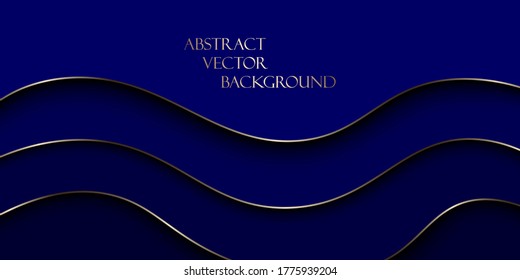 Abstract vector design gold lines on a blue background