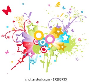 abstract vector design with grunge and flower elements