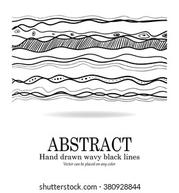 abstract vector design, hand drawn wavy lines in modern abstract art background doodle, black ink marker stripes in random waves pattern for graphic art designs, vector can be placed on any color