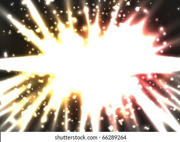 Resumen de diseño vectorial de una enorme explosión energética en el centro con muchas luces brillantes en el fondo oscuro.