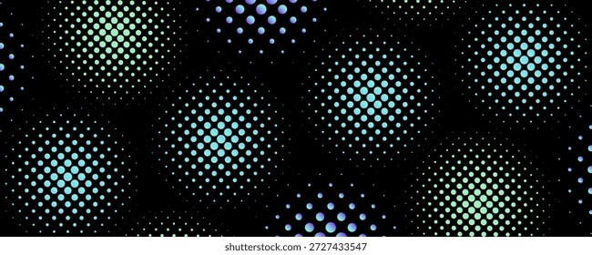 Ilustración de diseño de Vector Abstractas de puntos circulares degradados de semitono sobre fondo negro.