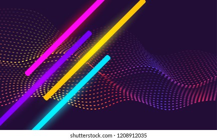 Abstract vector design with light swords and bright sound waves and flashes.