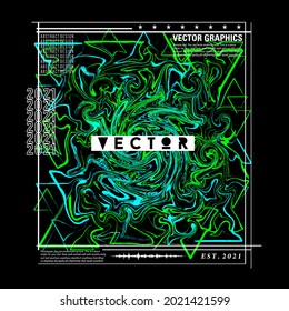 Abstract vector design of liquid paint lines in green and light blue, suitable for designing t-shirts, posters, banners, flyers, and others