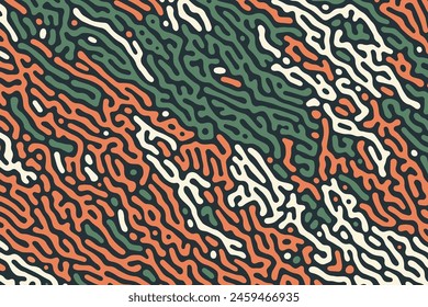 An abstract vector design of a maze with organic, wavy lines in a retro color palette, creating a fun and bold backdrop ideas for creative wallpaper or trendy decor