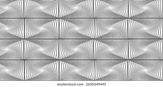 An abstract vector design with optical line illusion in a curved 3D effect. Perfect for backgrounds, wallpapers, fabric prints, or modern decorative elements.