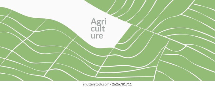 Abstract vector design of  rice field, vineyard, crops across rural landscapes. Green eco-friendly collage with nature textures, woven pattern. Environmental brochure, presentation, corporate banner
