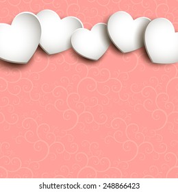 Abstract vector design - seamless pattern in background - with cut out paper hearts