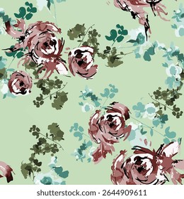 abstract vector design of seamless pattern, large and small rosebuds, for textile digital print ideas or background images.