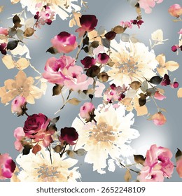 abstract vector design of seamless pattern, large size flower with color gradation, for digital print idea of textile fabric or background image.