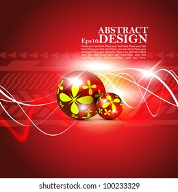  Abstract vector design with shine colorful ball in dark red color background.