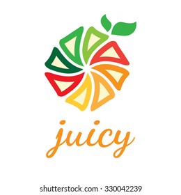 Abstract vector design template of juicy fruit with leaf