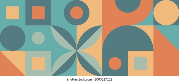 Plantilla de diseño de vector abstracto en estilo escandinavo para banner web, identidad corporativa, presentación de negocios, impresión de tela, fondo de pantalla. Afiche geométrico minimalista con forma y figura simples.
