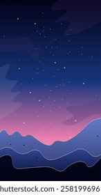 Abstract Vector Design Trendy Retro Dark Blue Night Sky Landscape