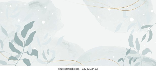 Abstract vector design of winter landscape with twigs and golden line watercolor texture. Snow vector art, on a gentle background, hand drawn leaves. Cover, wallpaper, wall arts, Winter design.	