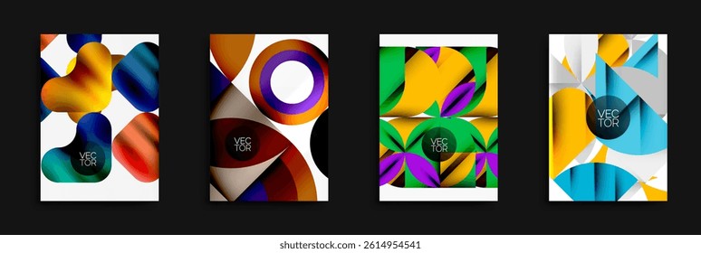 Abstract vector designs. Bright colors, fluid shapes, modern compositions. Minimalist style, dynamic gradients, artistic backgrounds.