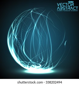 Abstract vector destroyed mesh spheres. Sphere breaking apart into points. Futuristic technology style. Flying point debrises. Elegant background for business presentations. eps10