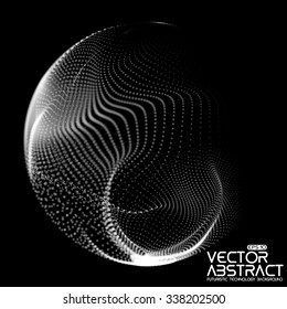 Abstract vector destroyed mesh spheres. Sphere breaking apart into points. Futuristic technology style. Flying point debrises. Monochrome. Elegant background for business presentations. eps10