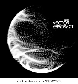 Abstract vector destroyed mesh spheres. Sphere breaking apart into points. Futuristic technology style. Flying point debrises. Monochrome. Elegant background for business presentations. eps10