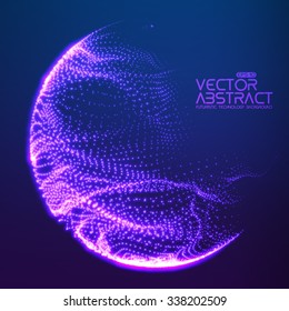 Abstract vector destroyed mesh spheres. Sphere breaking apart into points. Futuristic technology style. Flying point debrises. Elegant background for business presentations. eps10