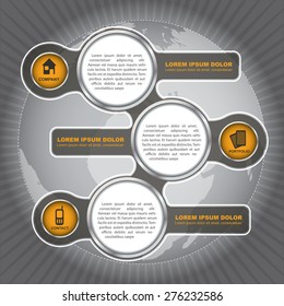 Abstract vector diagram with the presentation of the company, the icons and background with the continent