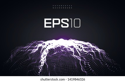 Abstract vector digital blackground. 3D Sphere mesh with glowing particles. Futuristic technology hi-tech style layout. Elegant background technology design for science business presentations