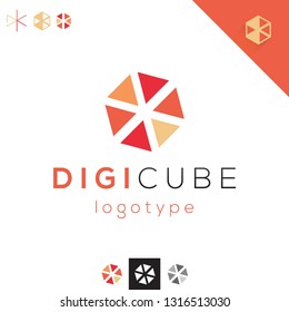 Abstract Vector Digital Polygonal Cube Logo. Professional Corporate Branding Icon. Geometric Graphic Design.