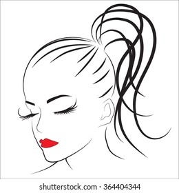 Abstract vector digital portrait of girl with ponytail closed eyes. 