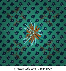 Abstract vector digital stylized blue, black and green picture. Mixed media artwork for textiles, fabrics, souvenirs, packaging and greeting cards. Imprints floral seamless pattern.