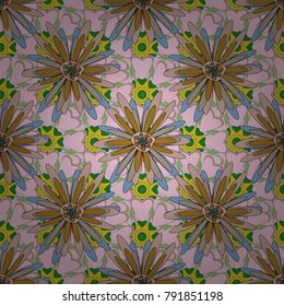 Abstract vector digital stylized green, neutral and brown picture. Mixed media artwork for textiles, fabrics, souvenirs, packaging and greeting cards. Imprints floral seamless pattern.