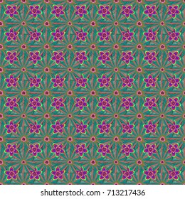 Abstract vector digital stylized pink, green and blue picture. Mixed media artwork for textiles, fabrics, souvenirs, packaging and greeting cards. Imprints floral seamless pattern.