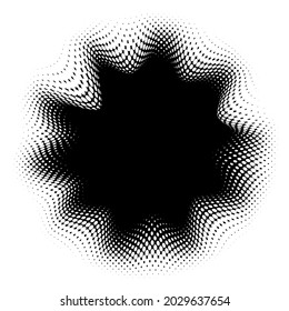 Abstract vector distorted circle frame halftone dots logo emblem design element. Vector halftone effect template for your design.
